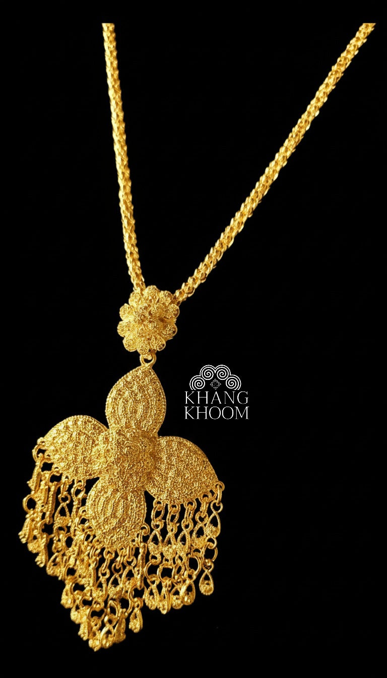 Lao Gold Floral Tassel Necklace Set