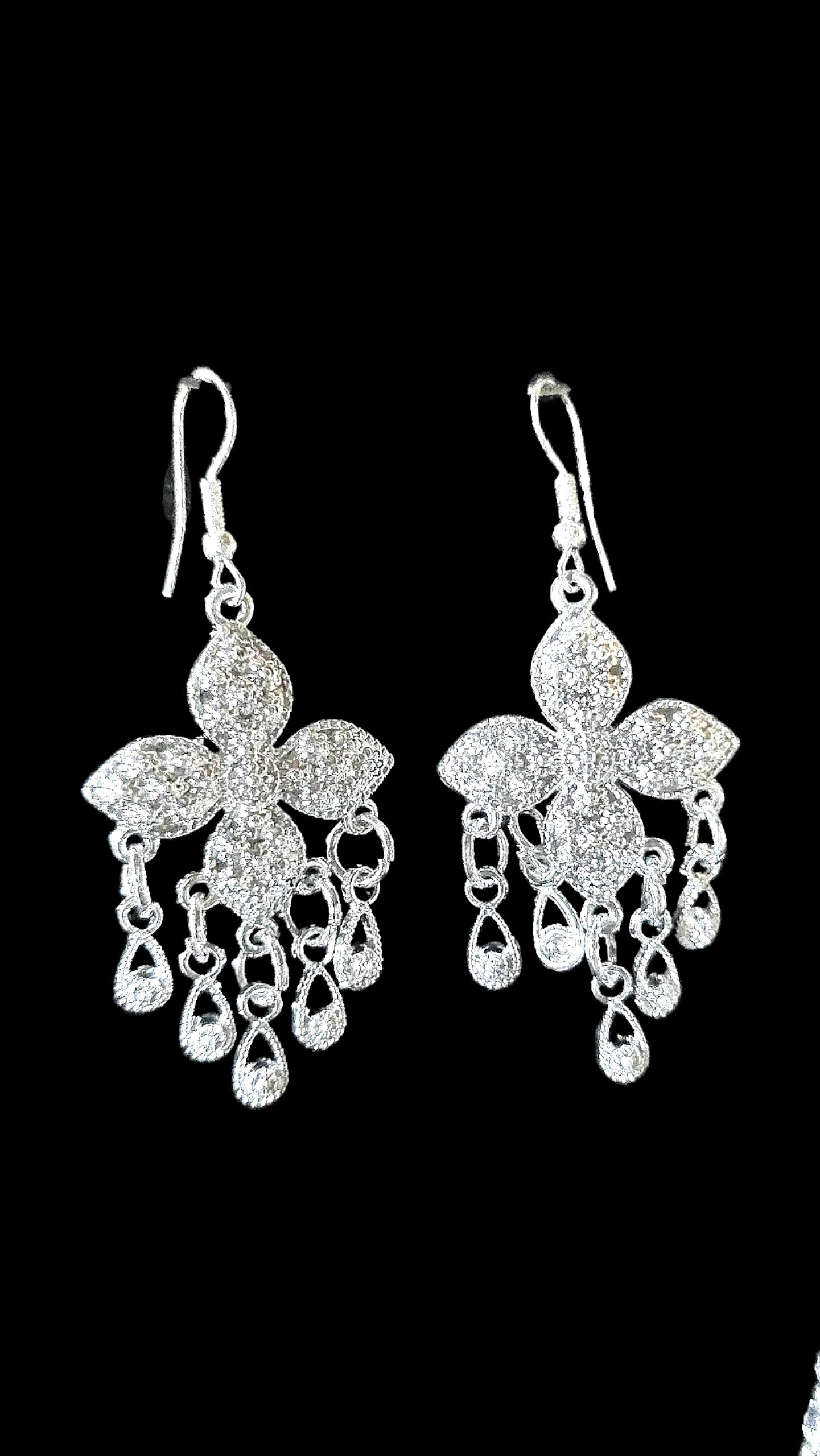 Lao Silver Floral Tassel Necklace Set