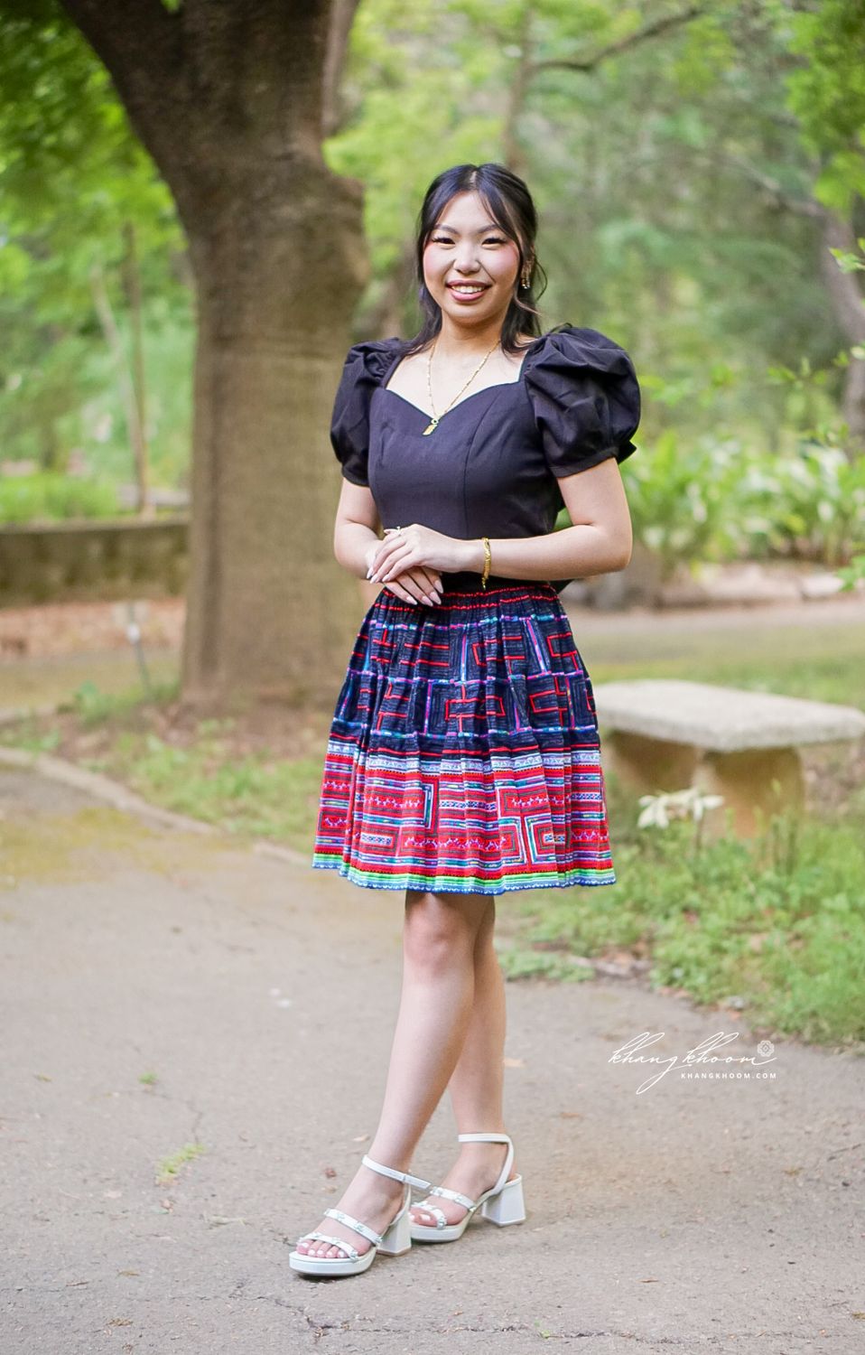 Black Puffy Shoulder Hmong Dress