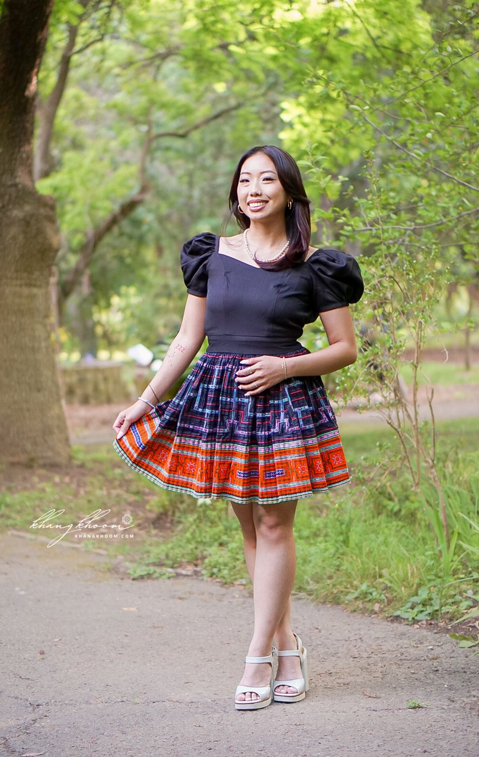 Black Puffy Shoulder Hmong Dress