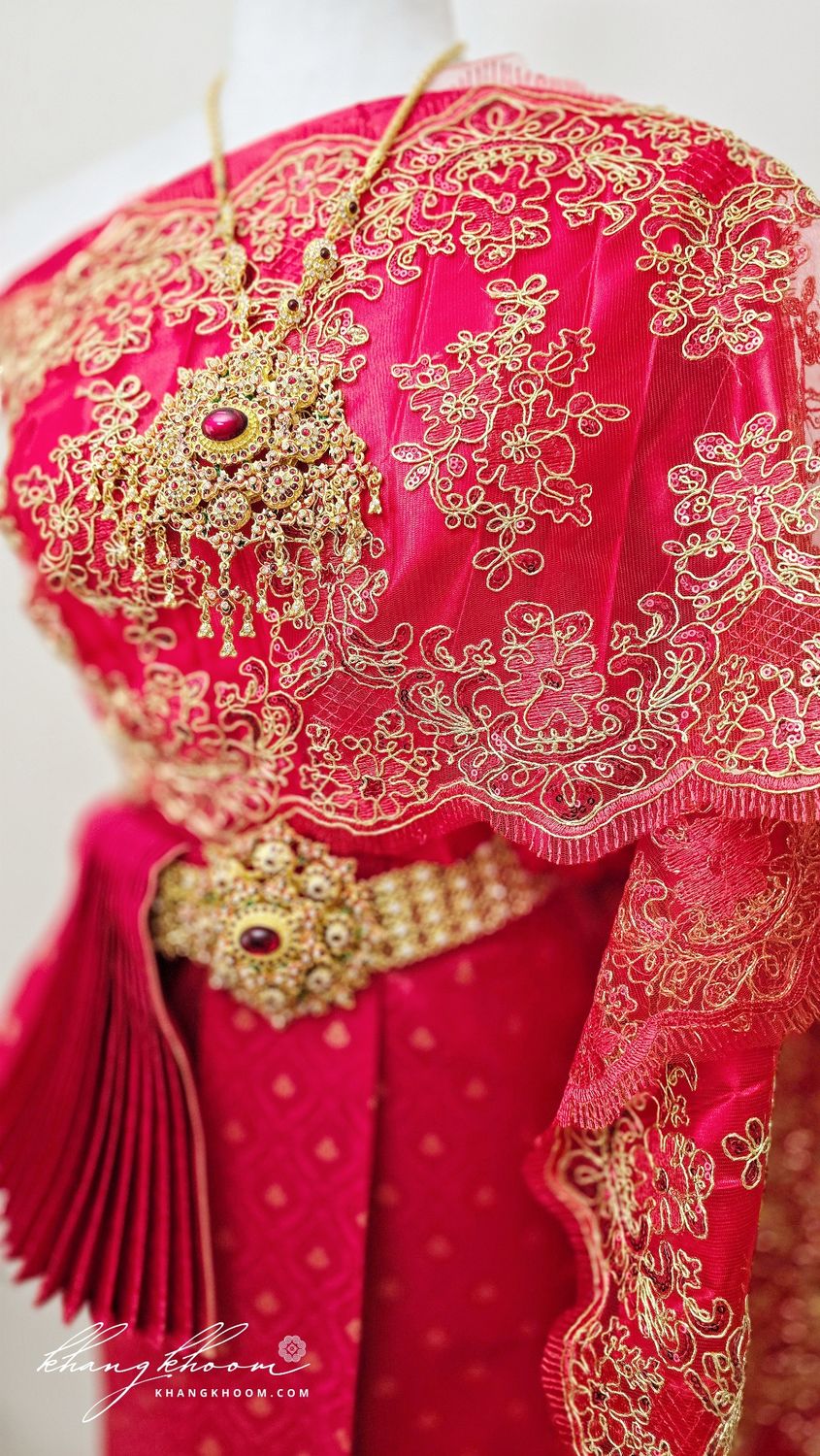 Red & Gold Thai Women Skirt Set