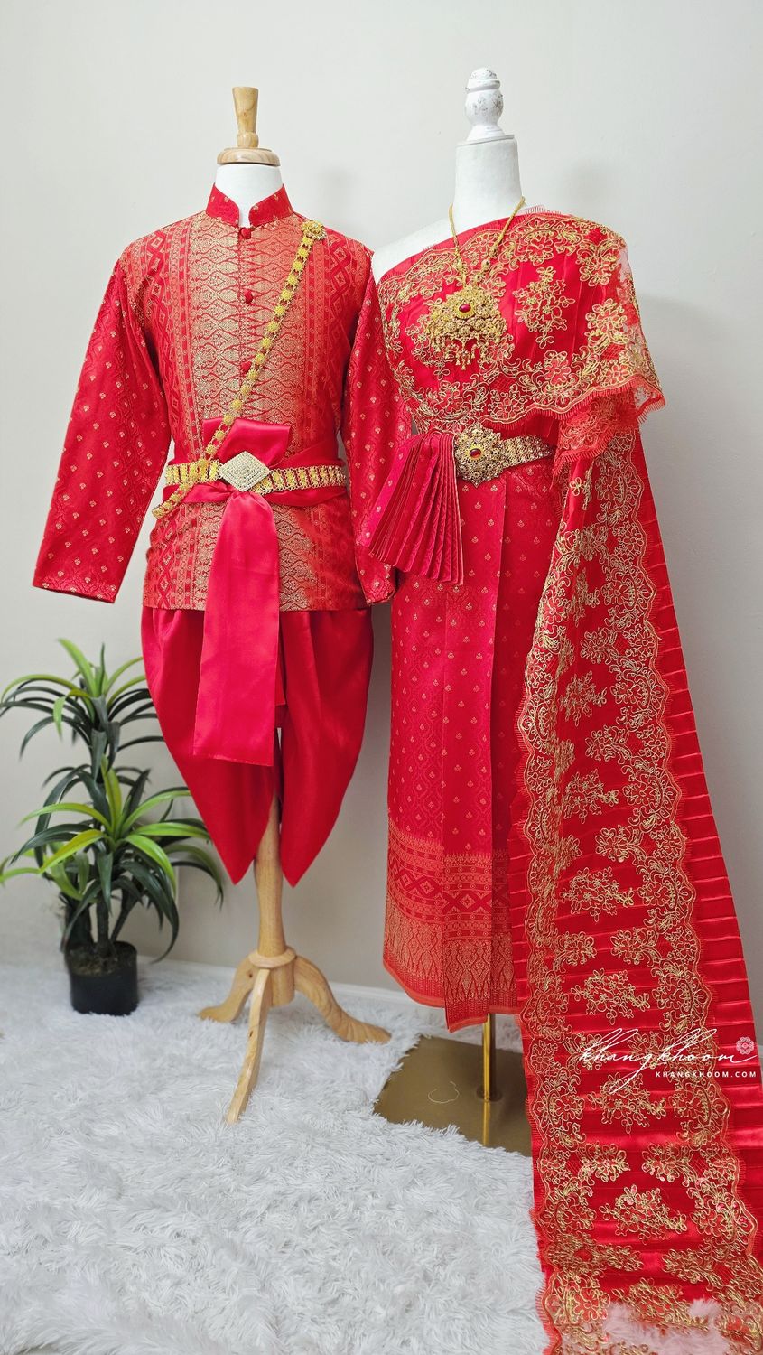 Red & Gold Thai Women Skirt Set