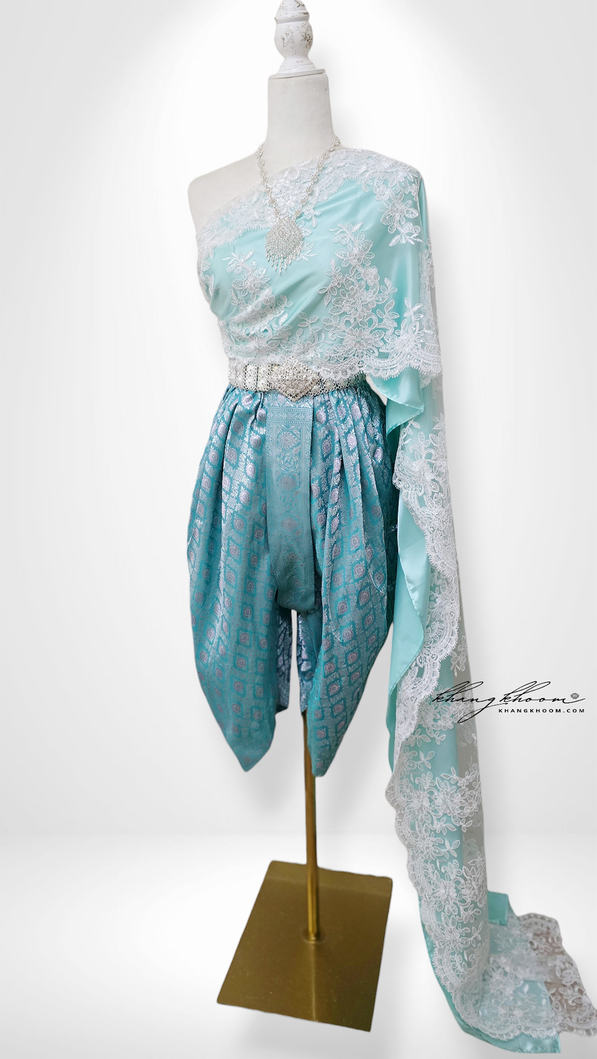Turquoise White Pants Set