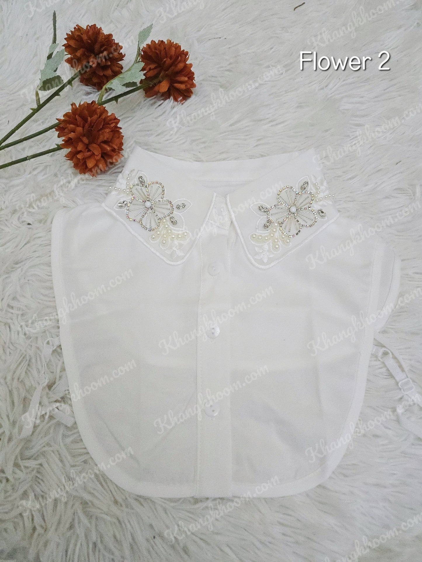 White Collar Bib with Floral Accent