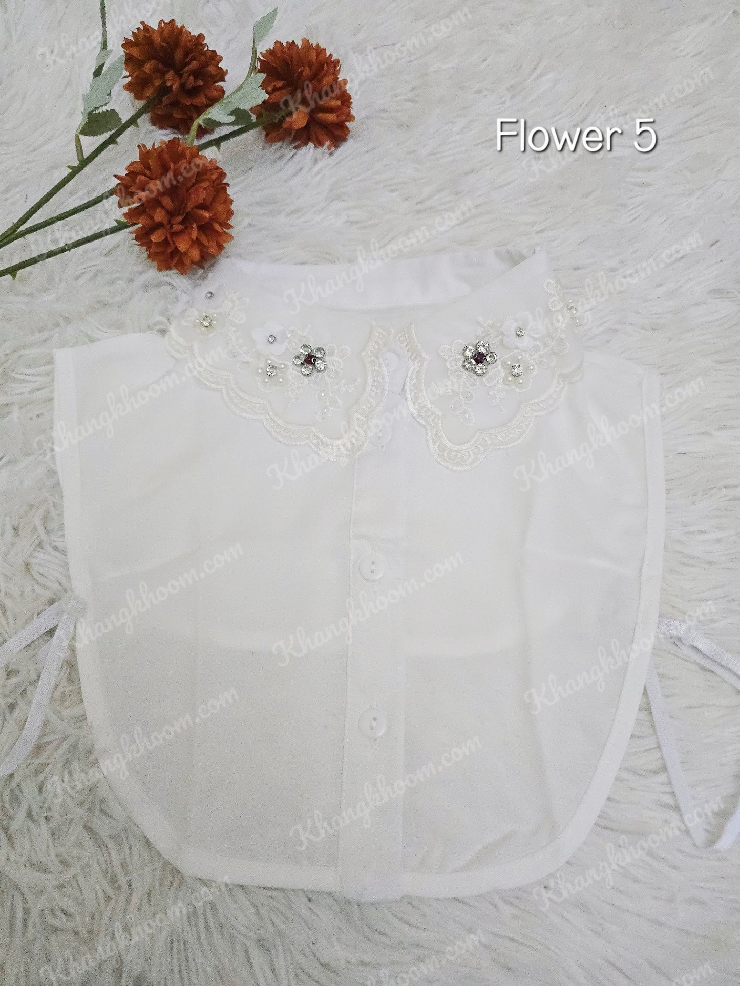 White Collar Bib with Floral Accent