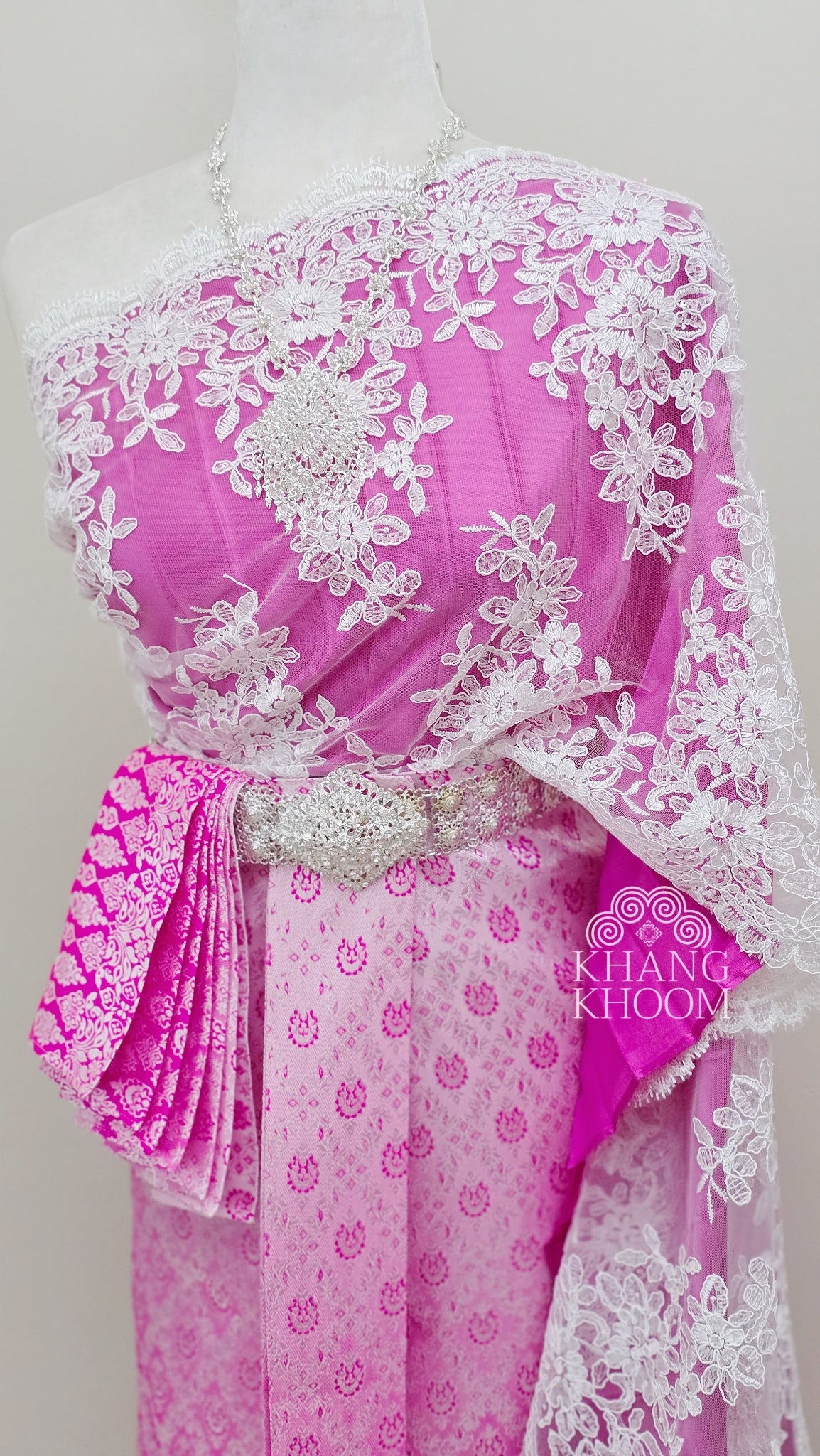 Fuchsia and White Thai Skirt Set