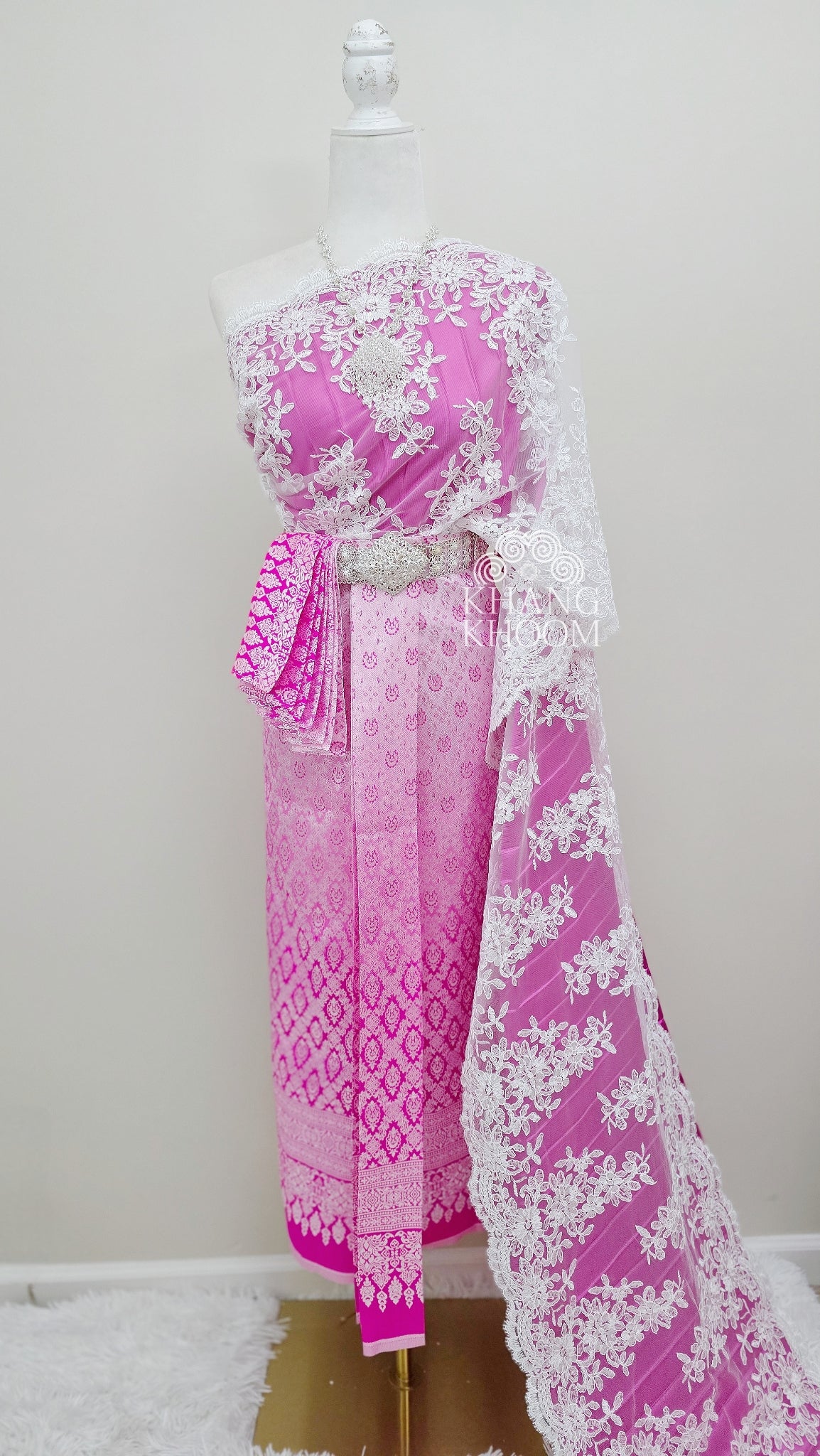 Fuchsia and White Thai Skirt Set