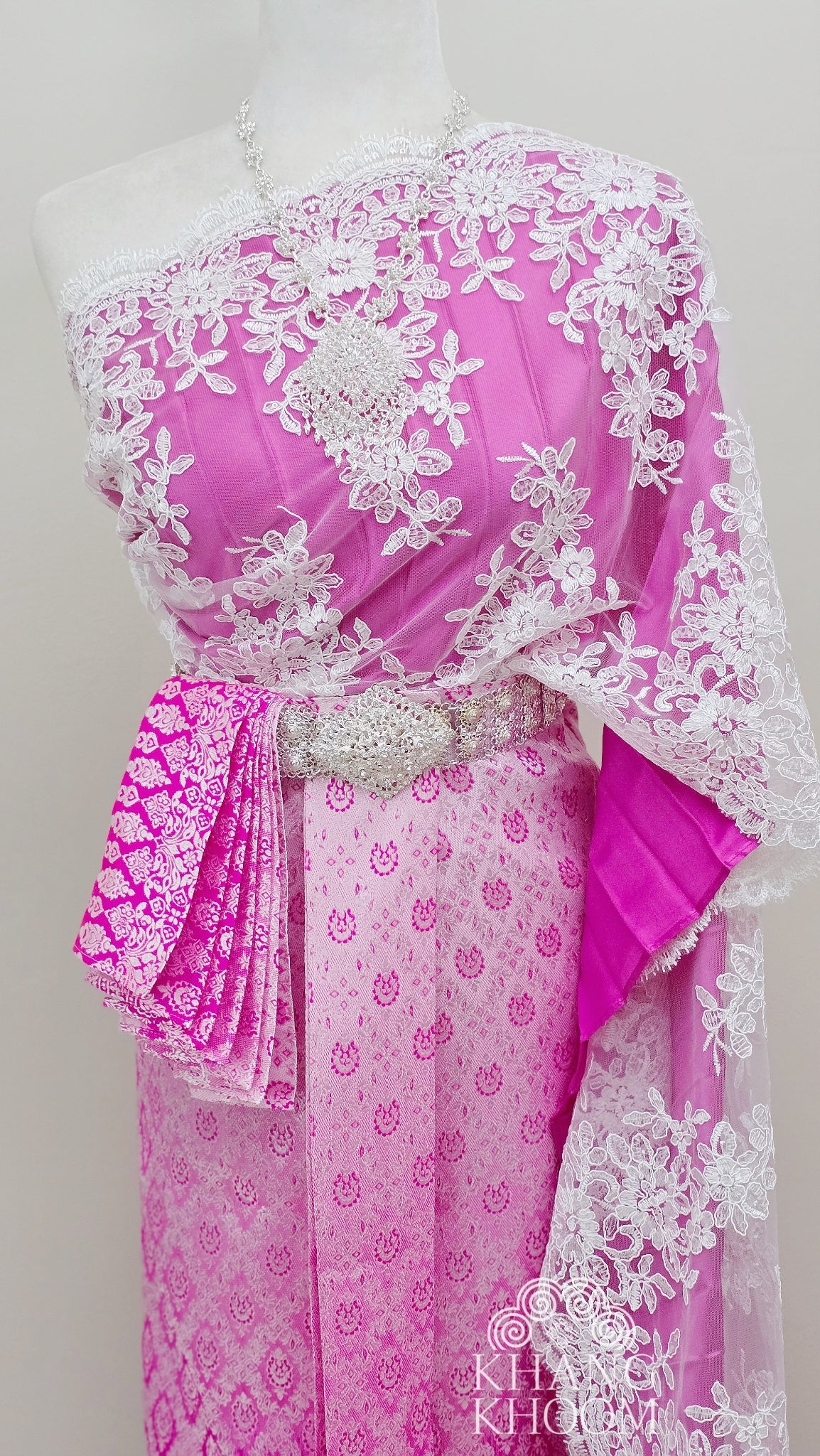 Fuchsia and White Thai Skirt Set