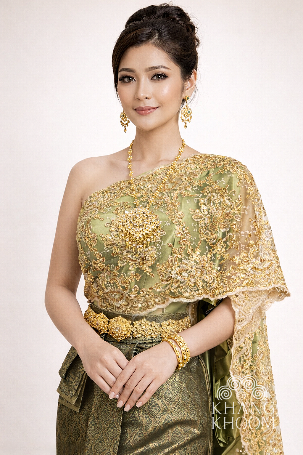Olive Green Thai Women Skirt Set