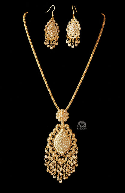 Lao Gold Filigree Tassel Necklace Set