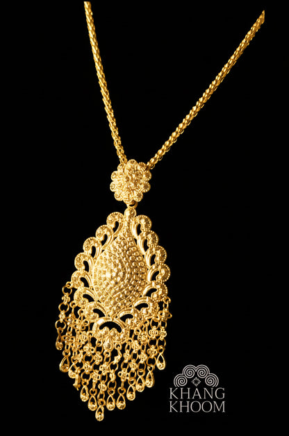 Lao Gold Filigree Tassel Necklace Set