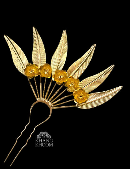 Gold Feather Hairstick Pin