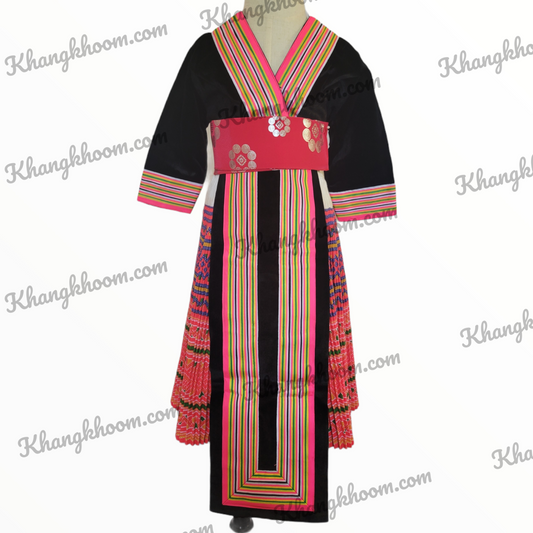 Hmong Girl Leeg Outfit – Black Velvet with Pink Trims