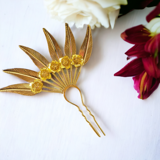 Gold Feather Hairstick Pin