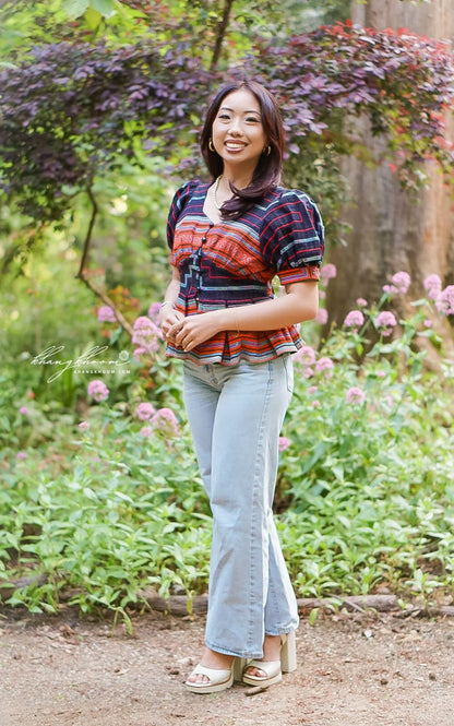 Puffy Shoulder Peplum Top