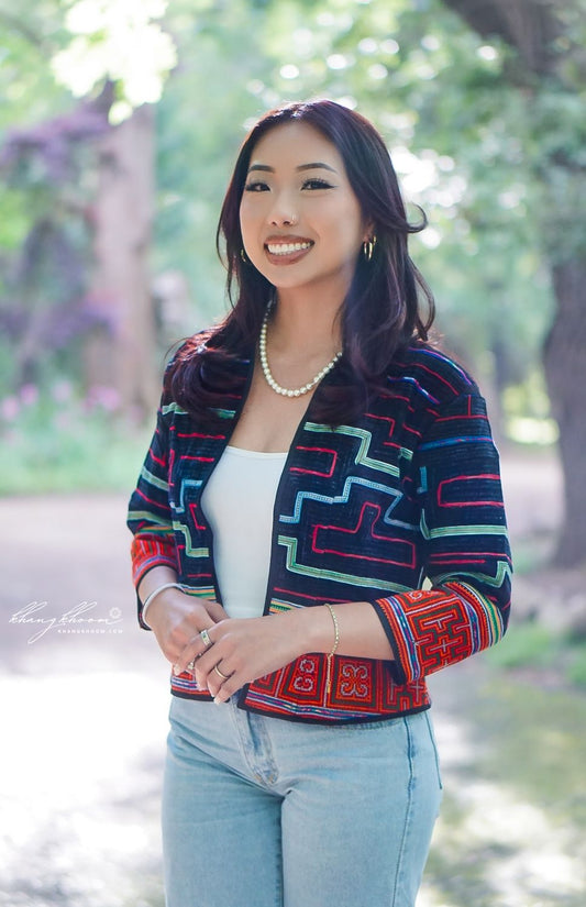 Cropped Open Front Hmong Vietnamese Blazer