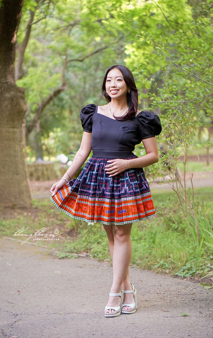 Black Puffy Shoulder Hmong Dress