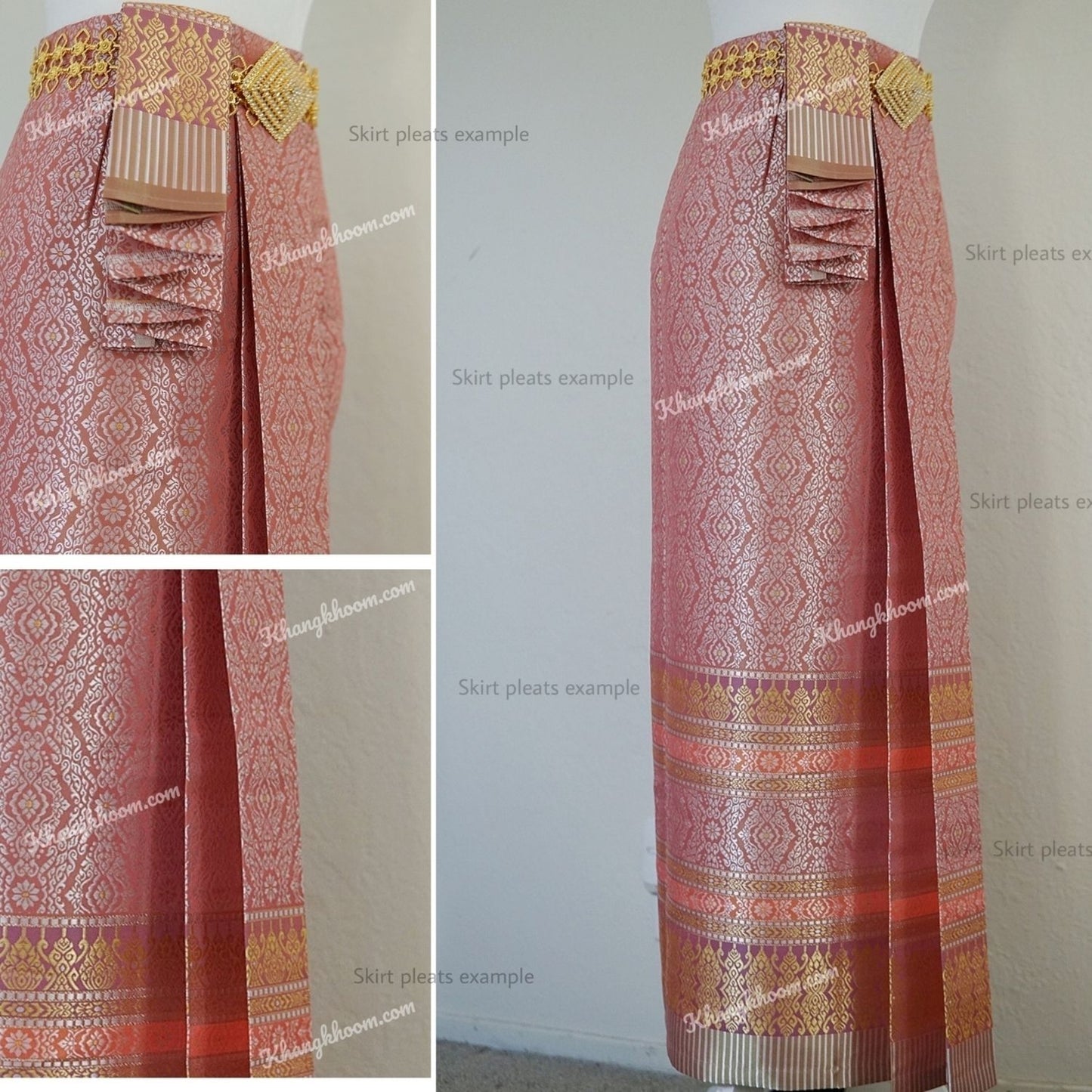 Beige Gold Cream Thai Women Skirt Set