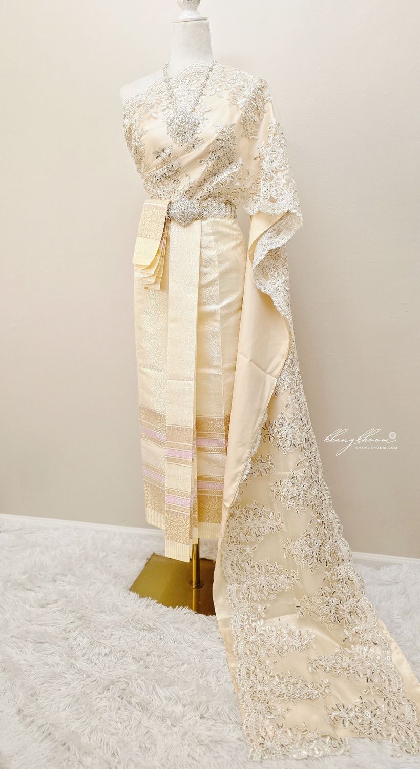Beige Gold Cream Thai Women Skirt Set