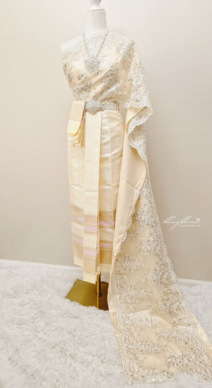 Beige Gold Cream Thai Women Skirt Set