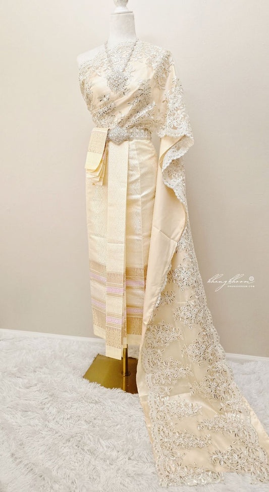 Beige Gold Cream Thai Women Skirt Set