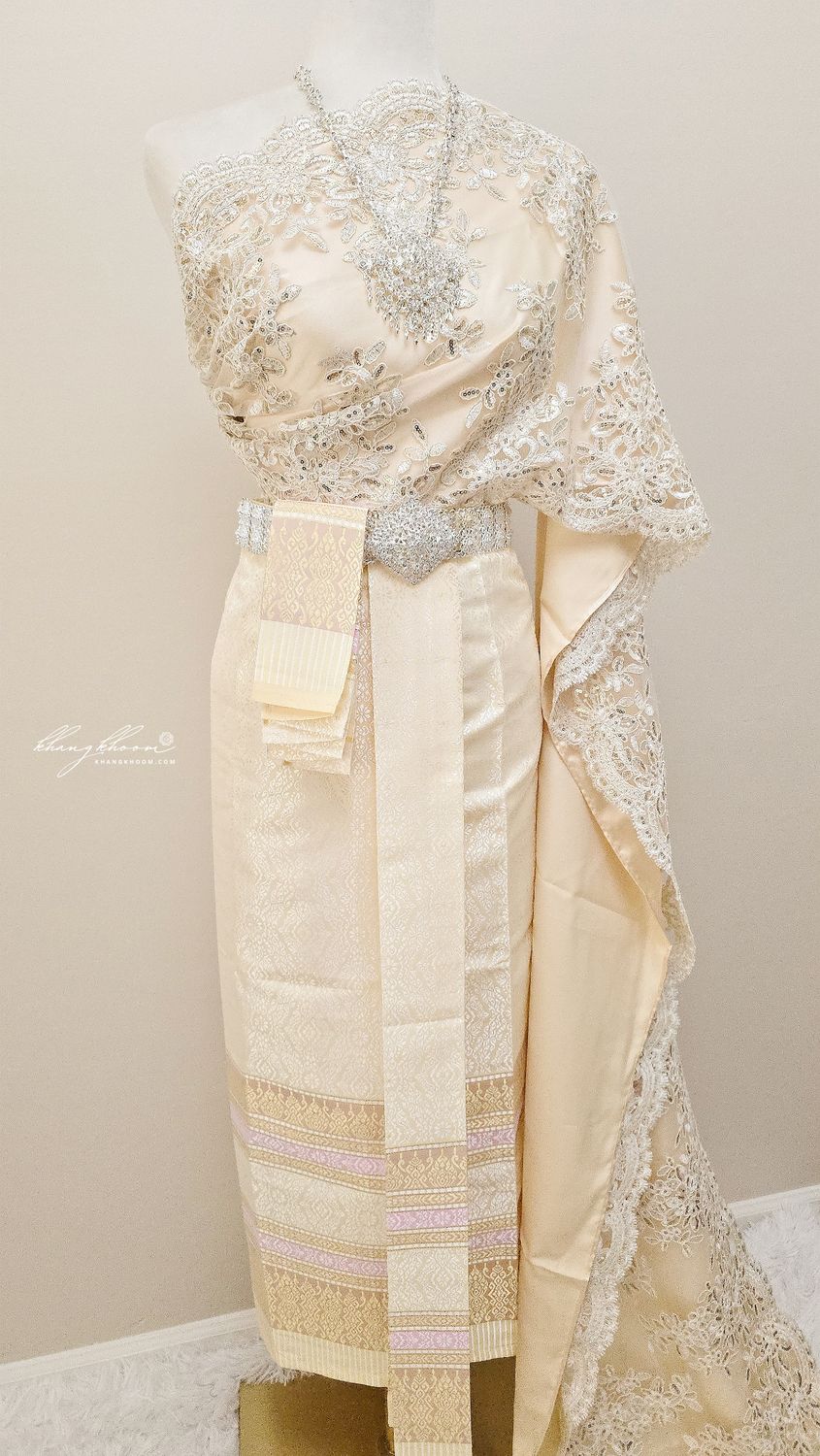 Beige Gold Cream Thai Women Skirt Set