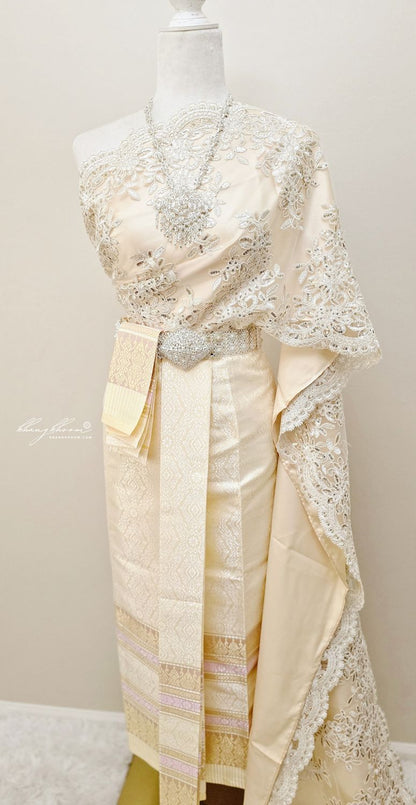 Beige Gold Cream Thai Women Skirt Set