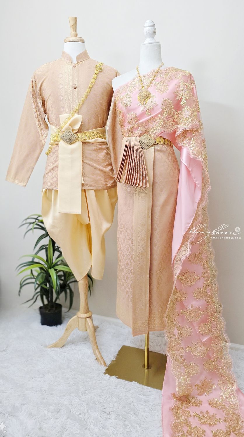 Pink & Gold Thai Women Skirt Set