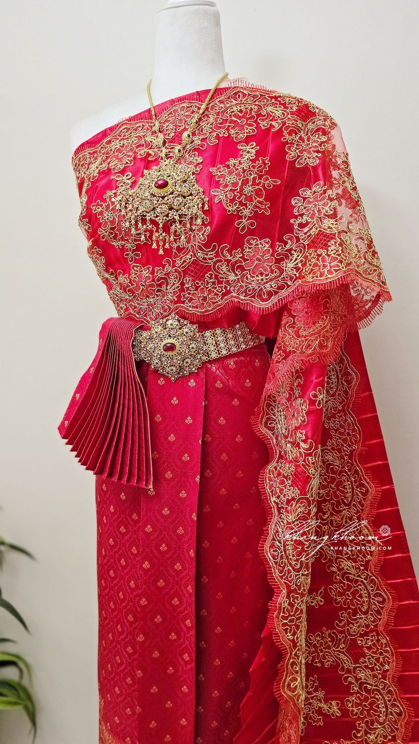 Red & Gold Thai Women Skirt Set