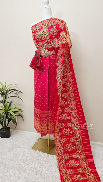 Red & Gold Thai Women Skirt Set