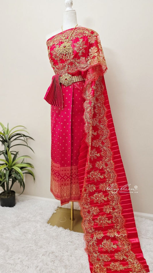 Red & Gold Thai Women Skirt Set