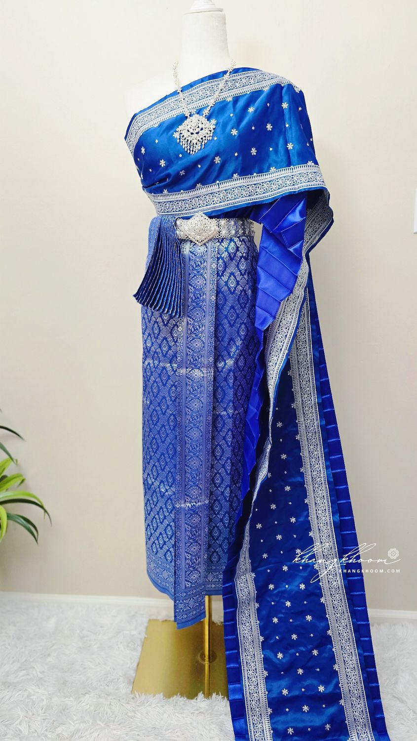 Blue & Silver Thai Women Skirt Set