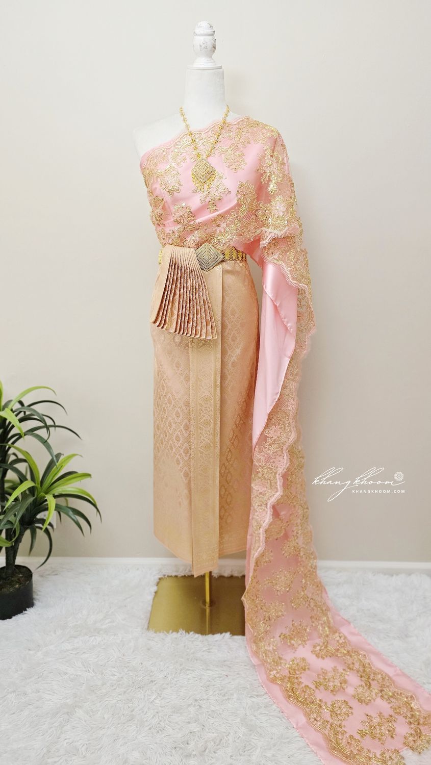 Pink & Gold Thai Women Skirt Set