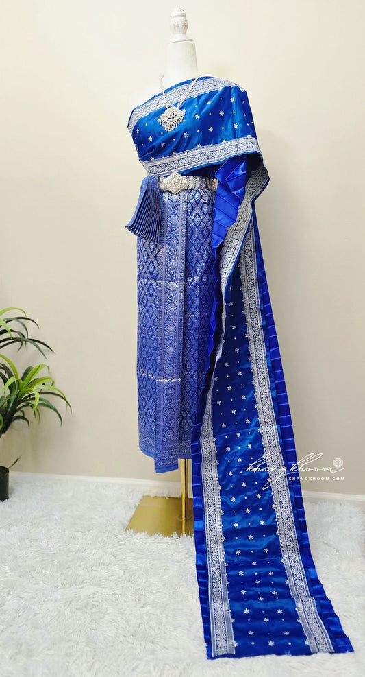 Blue & Silver Thai Women Skirt Set