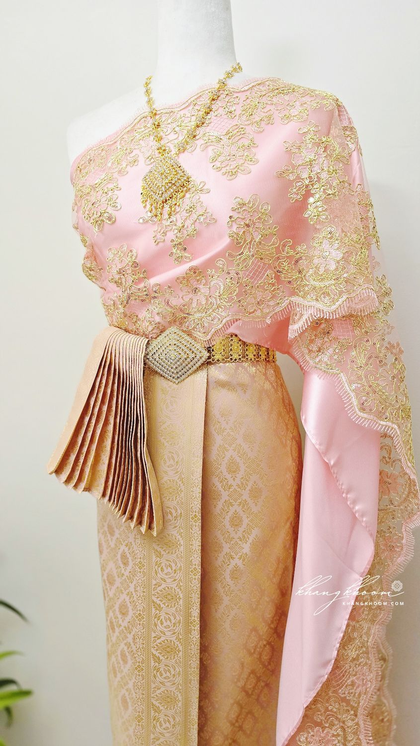 Pink & Gold Thai Women Skirt Set