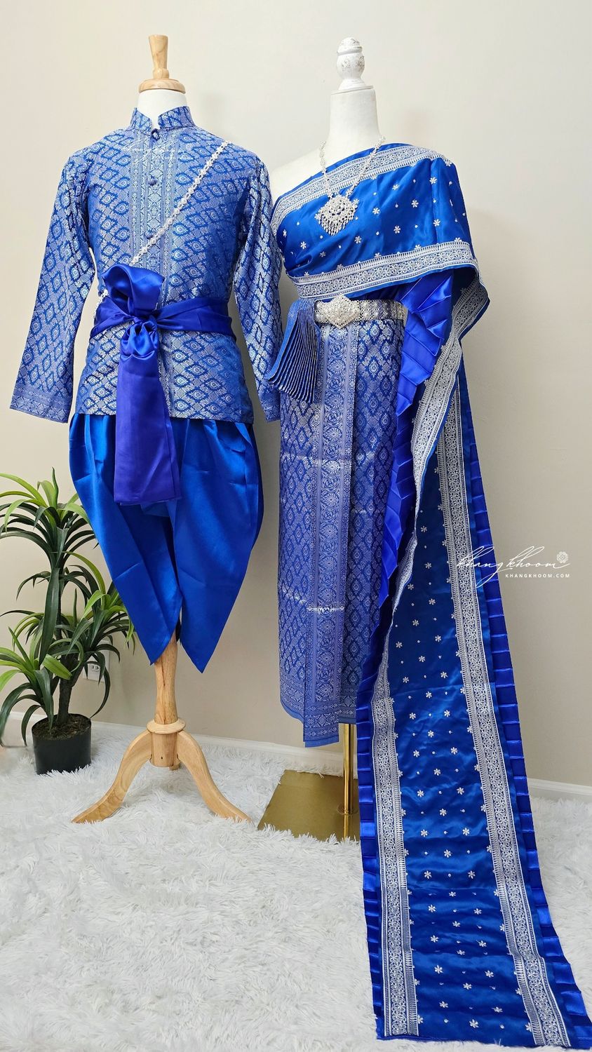 Blue & Silver Thai Women Skirt Set