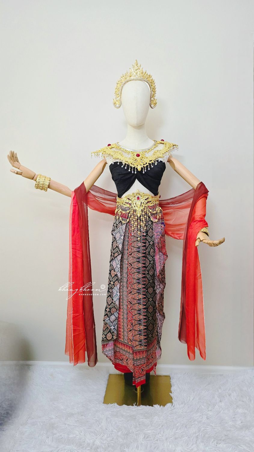 Black & Red Thai Women Skirt Set