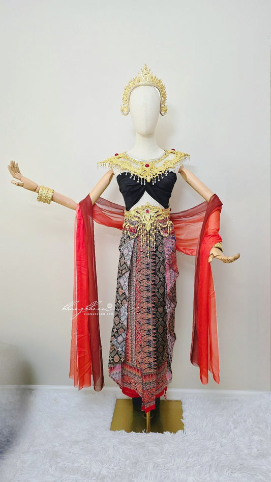 Black & Red Thai Women Skirt Set