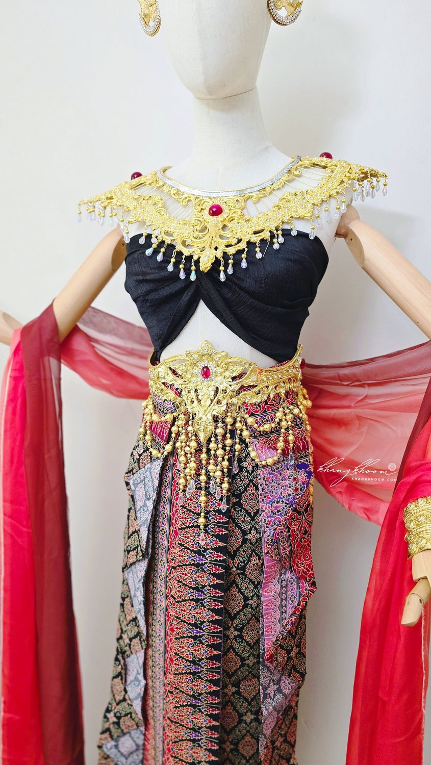 Black & Red Thai Women Skirt Set
