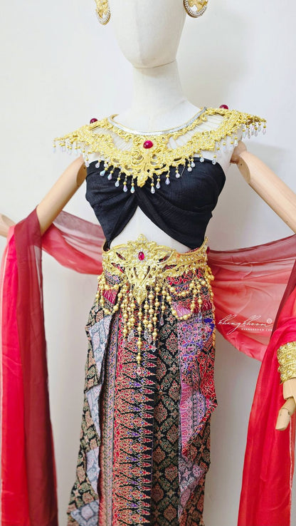 Black & Red Thai Women Skirt Set