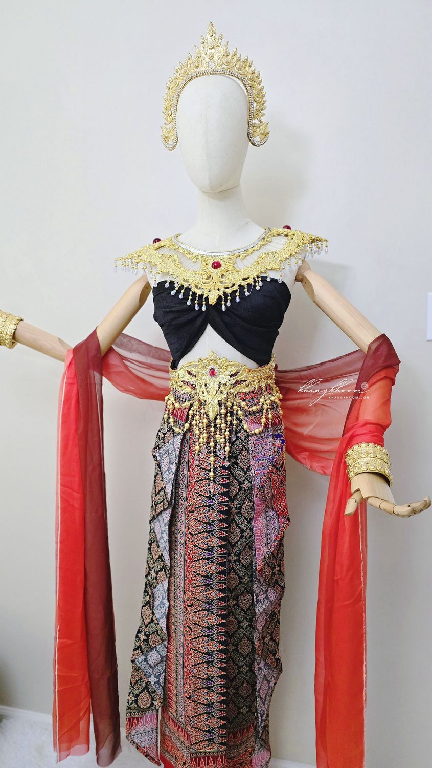 Black & Red Thai Women Skirt Set