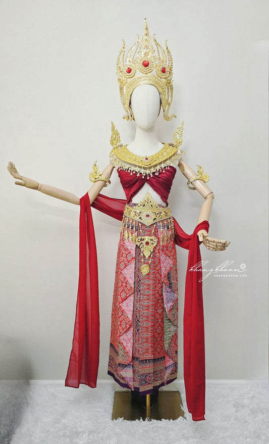 Black & Red Thai Women Skirt Set