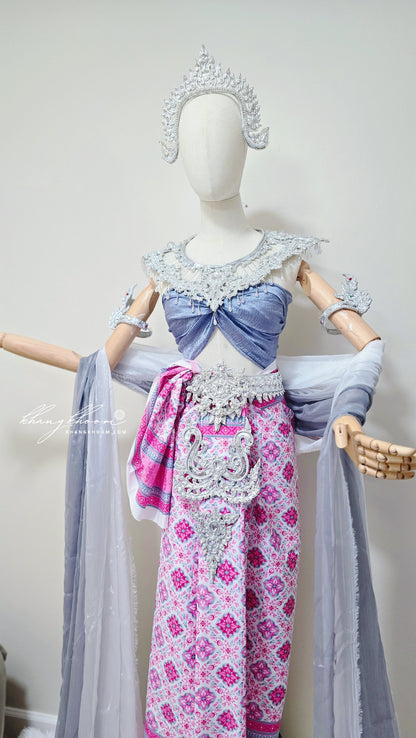 Pink Grey Thai Wrap Style Clothing