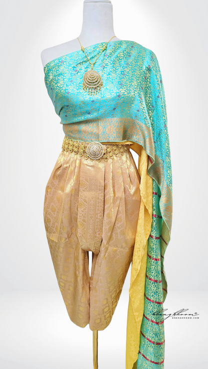 Turquoise Gold Floral Thai Pants Set