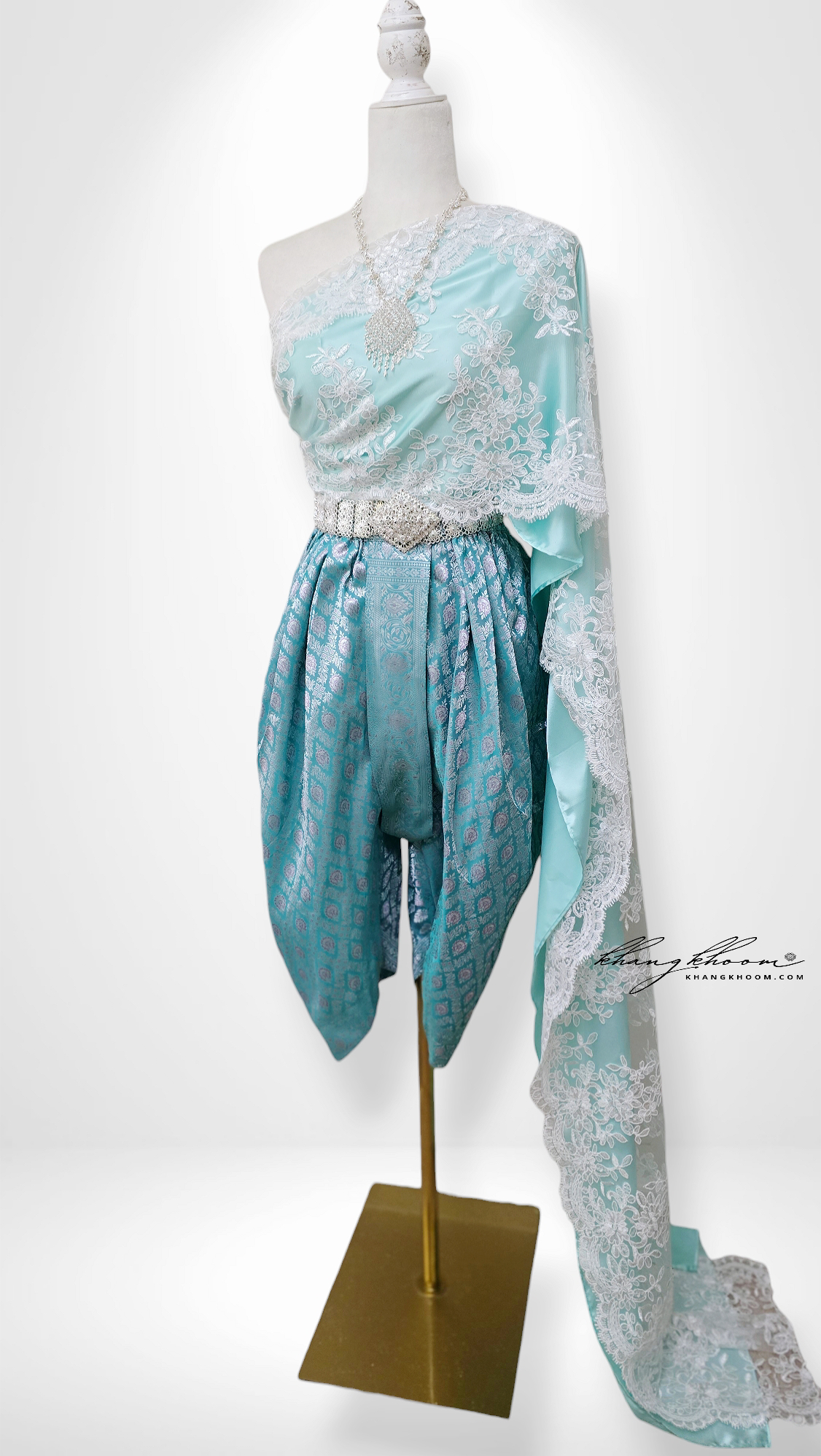 Turquoise White Pants Set
