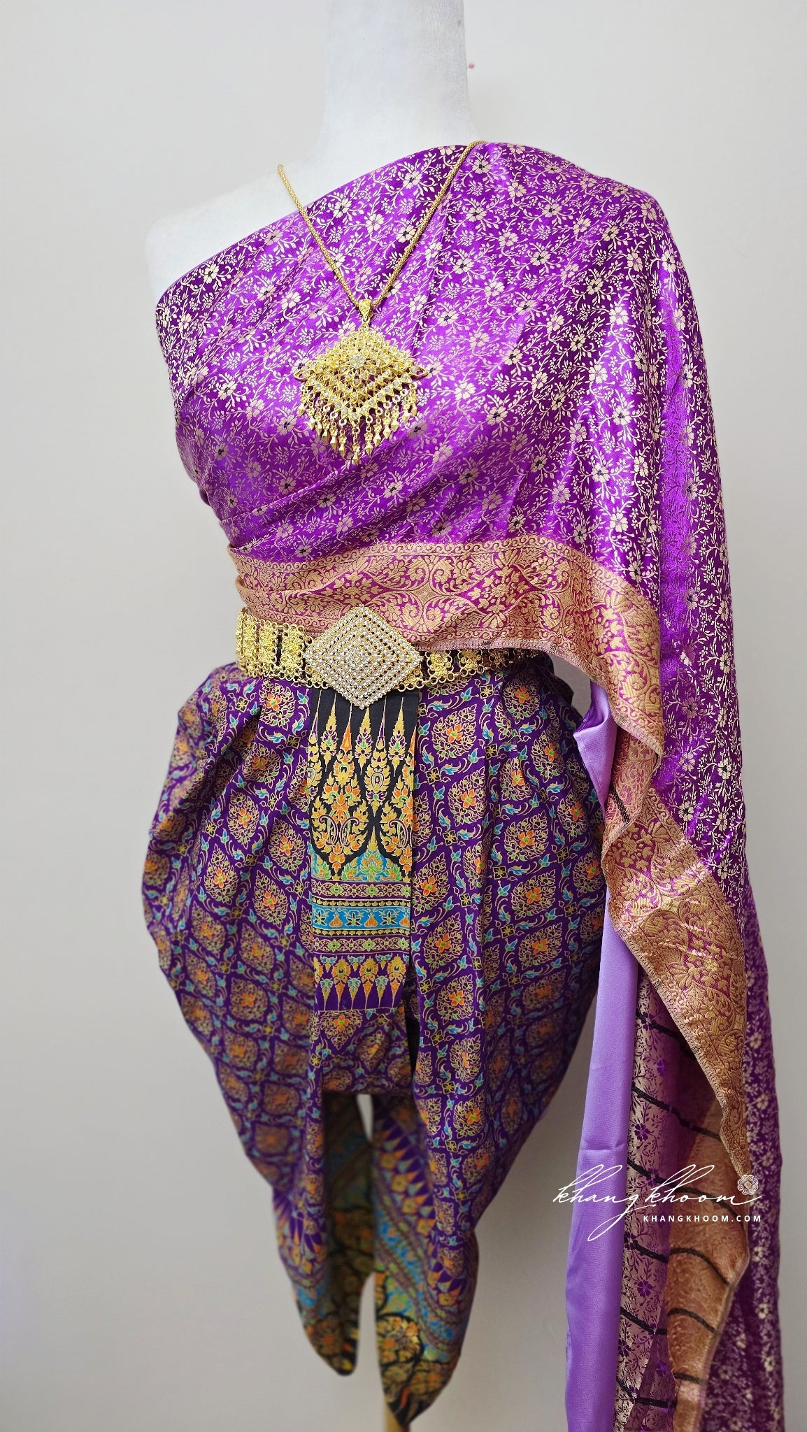 Light Purple Gold Floral Thai Pants Set