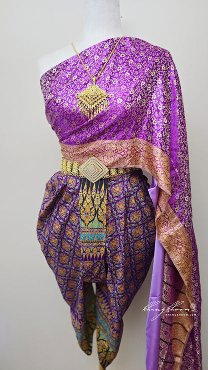 Light Purple Gold Floral Thai Pants Set