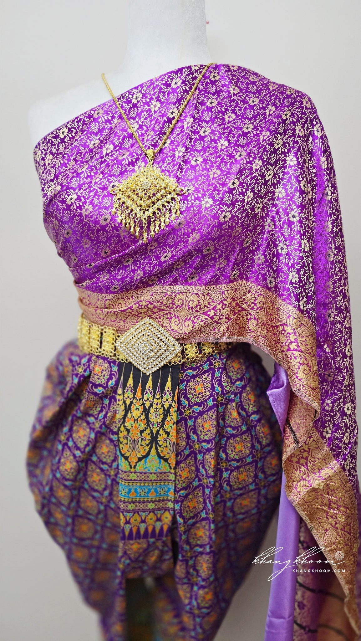 Light Purple Gold Floral Thai Pants Set