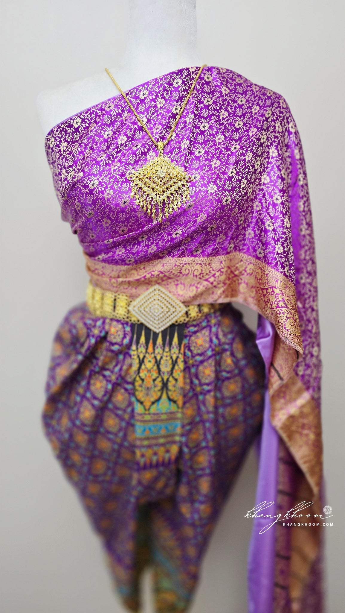 Light Purple Gold Floral Thai Pants Set