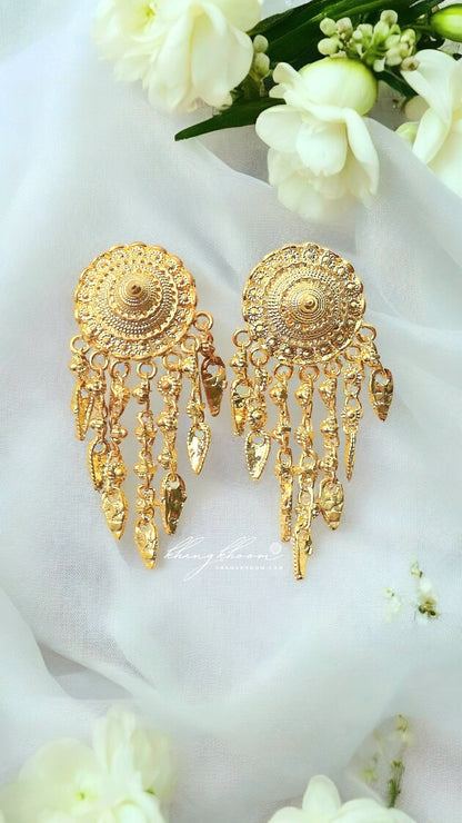 925 Silver / Money 1 24K Gold Plated Banana Blossom Earring